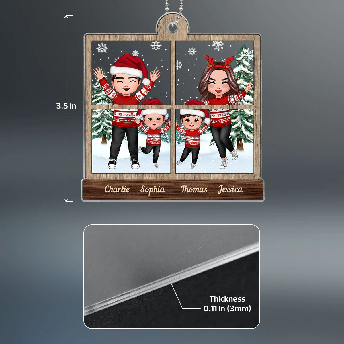 Family In Snow Outside Window Christmas Gifts Personalized Acrylic Ornament - Image 4