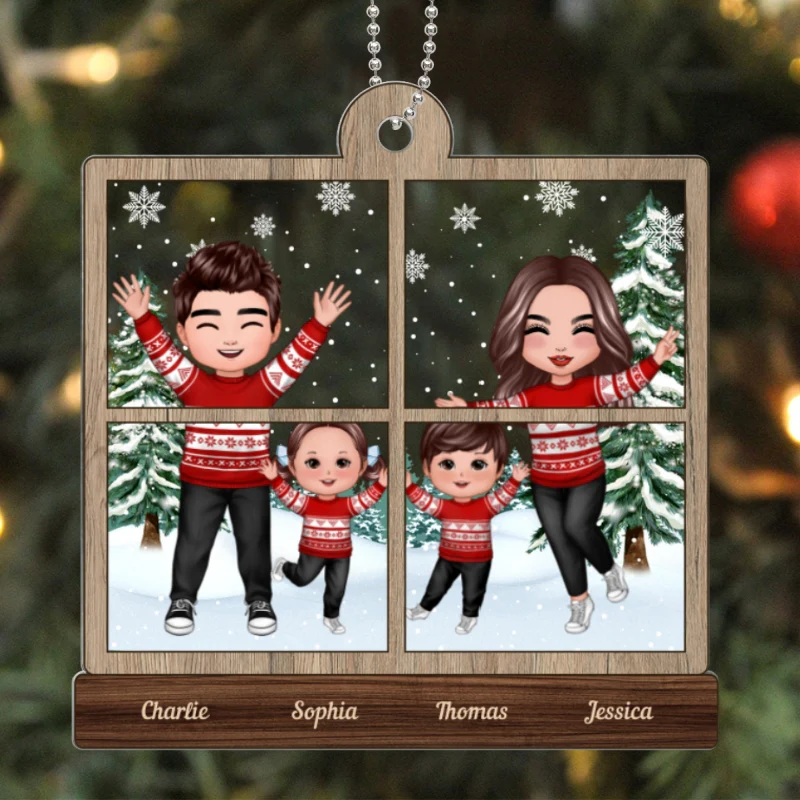 Family In Snow Outside Window Christmas Gifts Personalized Acrylic Ornament - Image 5
