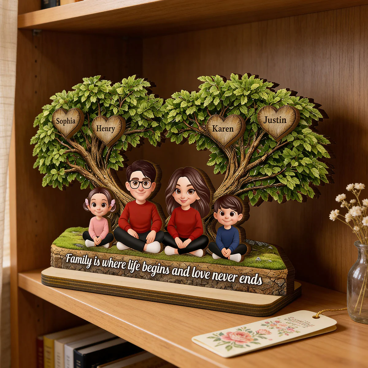 Family Is Where Love Never Ends - Personalized 2-Layered Wooden Plaque - Heartfelt Gift For Mom, Grandma - Image 5