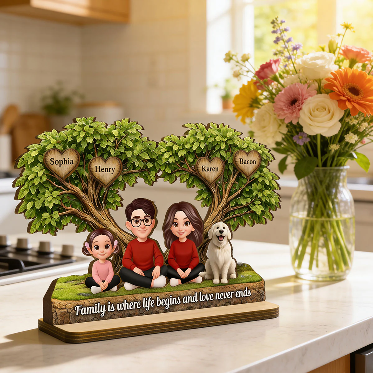 Family Is Where Love Never Ends - Personalized 2-Layered Wooden Plaque - Heartfelt Gift For Mom, Grandma - Image 6
