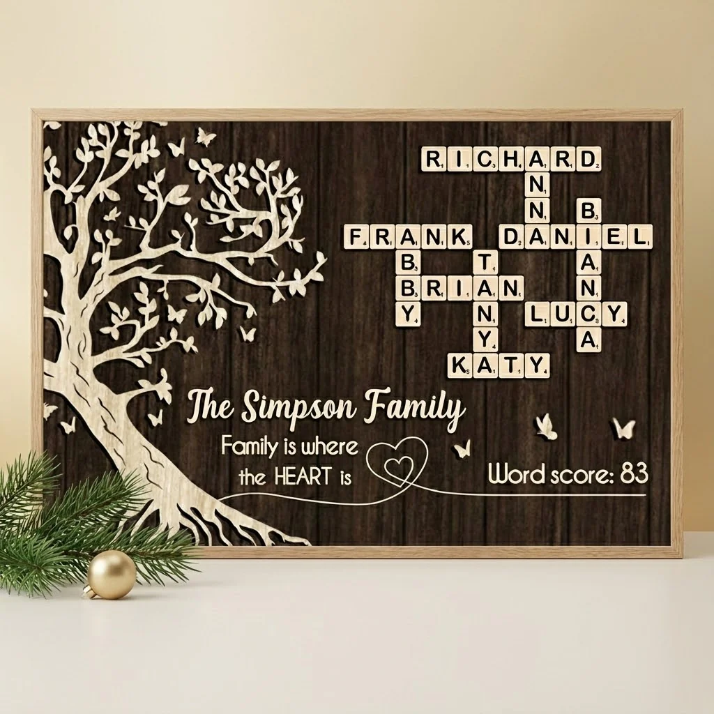Family is Where the Heart is, Crossword Tree of Life - Personalized Poster - Sentimental Gift for Loved Ones - Image 3