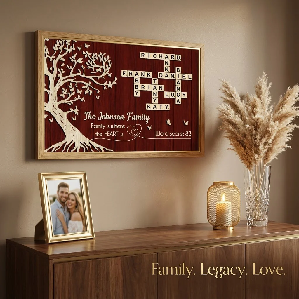 Family is Where the Heart is, Crossword Tree of Life - Personalized Poster - Sentimental Gift for Loved Ones - Image 6