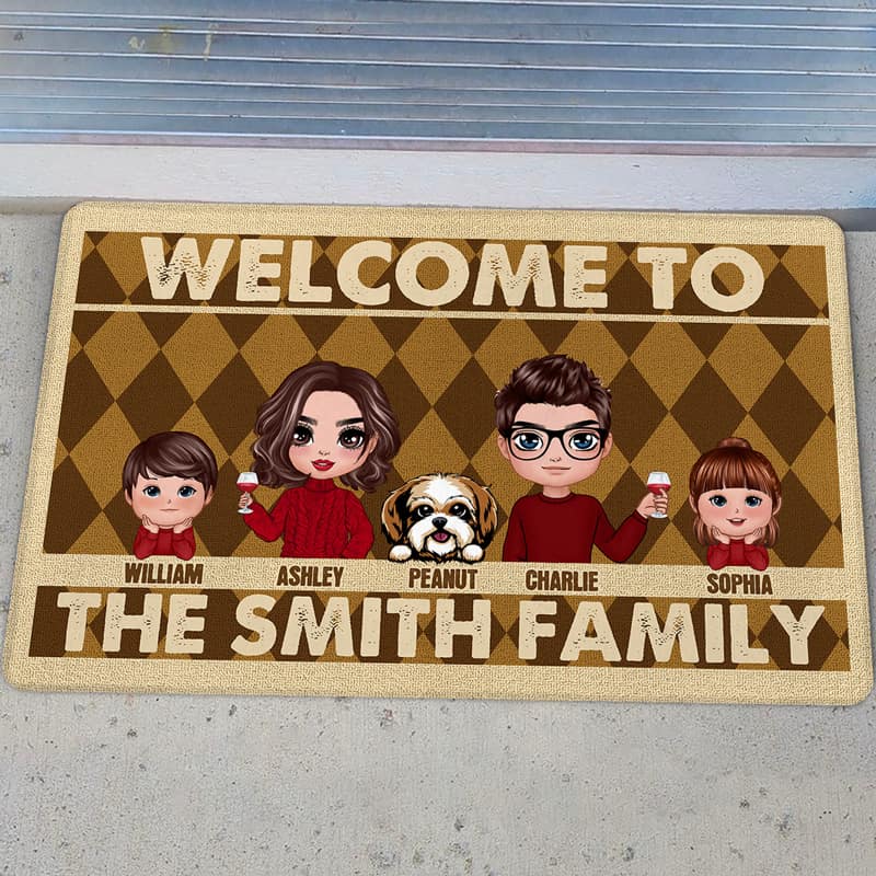 Family Kids Dogs Cats Housewarming Gift Personalized Doormat - Image 2