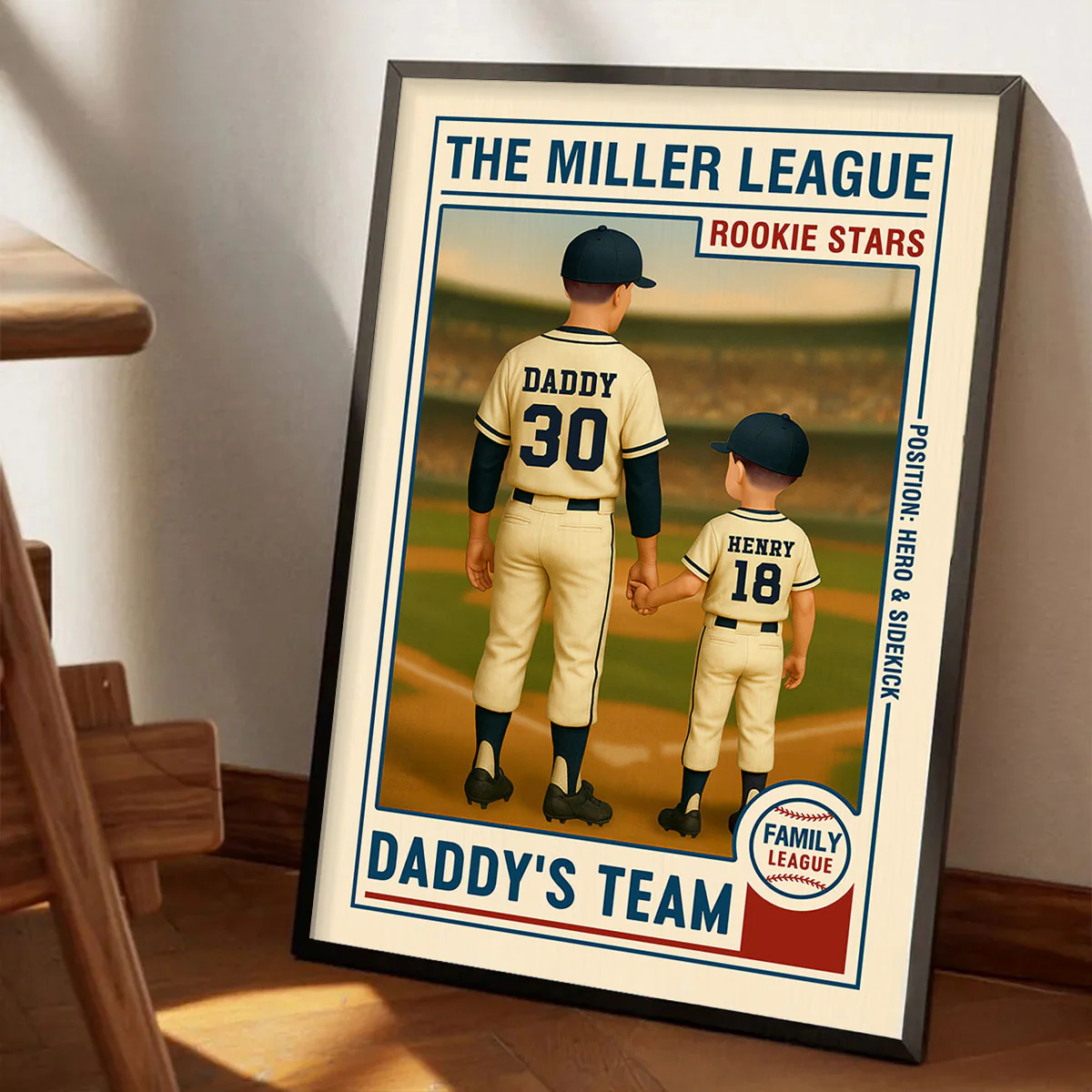 Family League Daddy's Team No. 1 Dad Man & Kids Baseball Retro Personalized Poster, Father's Day Gift for Dad, Gift for Husband - Image 5