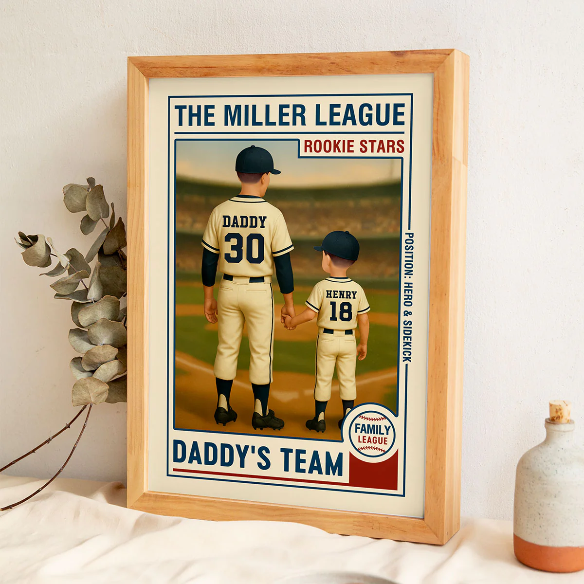 Family League Daddy's Team No. 1 Dad Man & Kids Baseball Retro Personalized Poster, Father's Day Gift for Dad, Gift for Husband - Image 6
