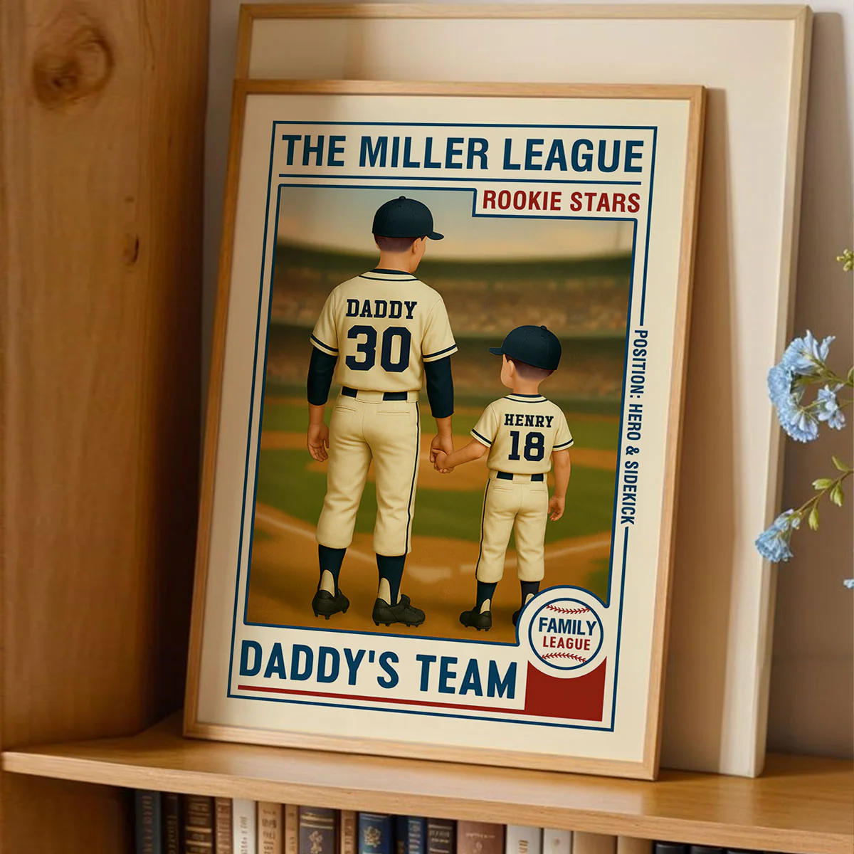 Family League Daddy's Team No. 1 Dad Man & Kids Baseball Retro Personalized Poster, Father's Day Gift for Dad, Gift for Husband - Image 7
