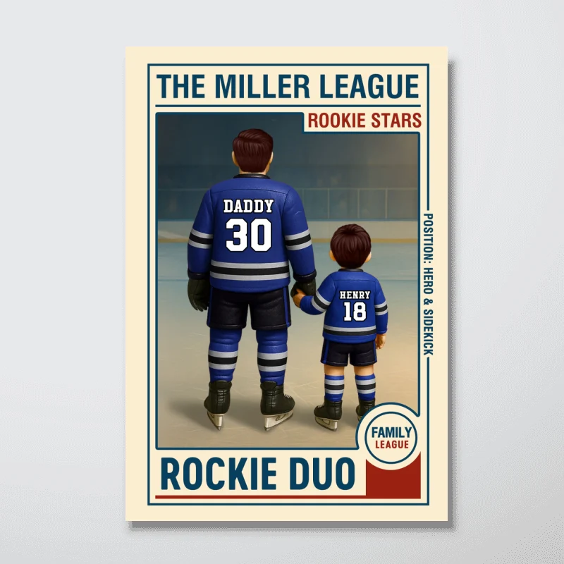 Family League Daddy's Team No. 1 Dad Man & Kids Hockey Retro Personalized Poster - Image 9