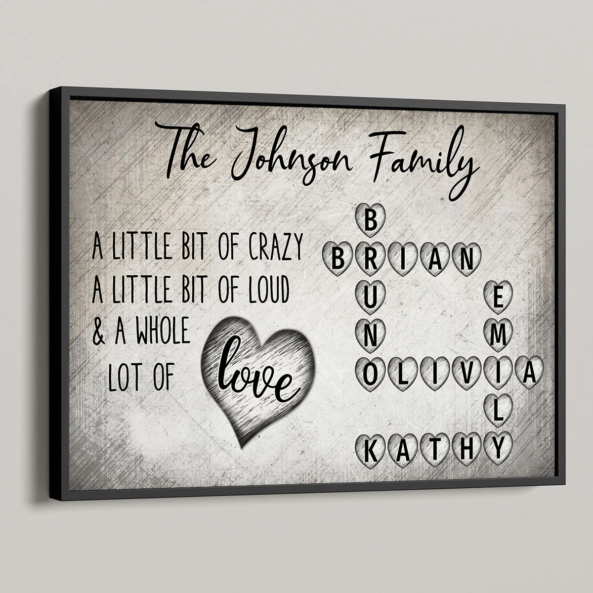 Family Lot Of Love Heart Crossword Art Puzzle Create A Moment Treasured Forever Personalized Poster
