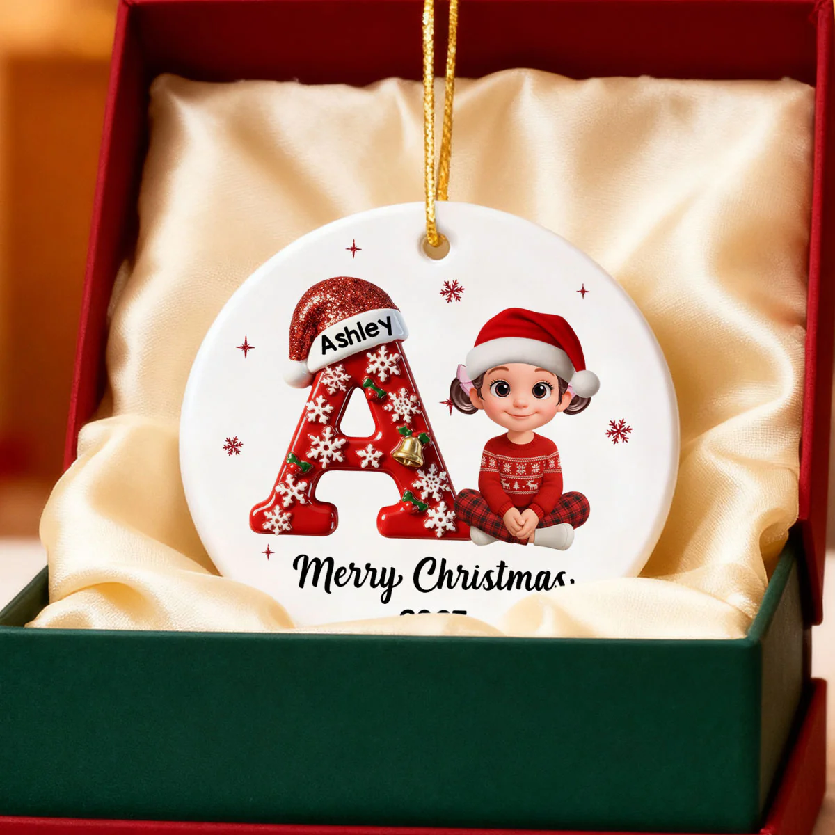Family Member Christmas Festive Initial Name - Personalized Ceramic Ornament - Image 3