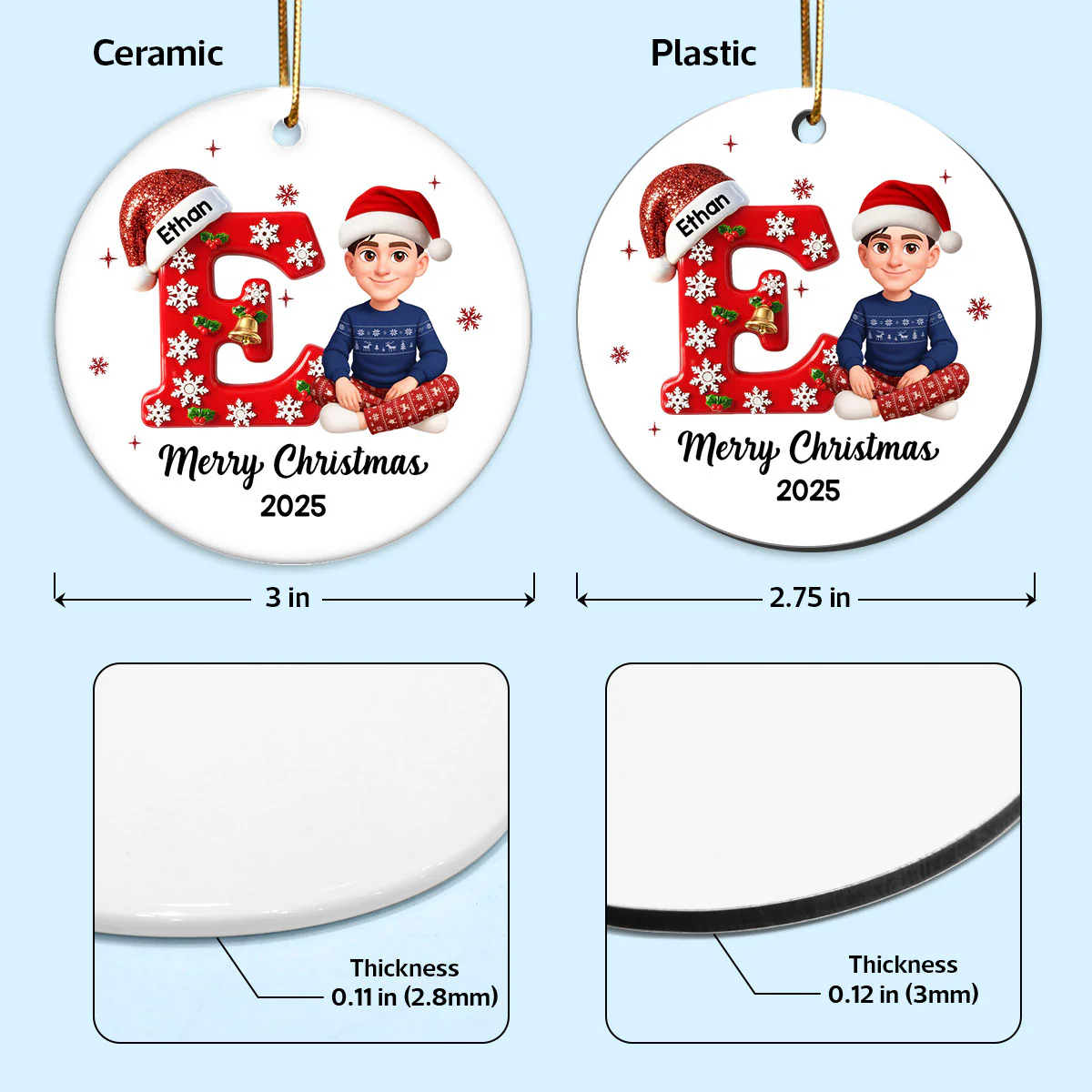 Family Member Christmas Festive Initial Name - Personalized Ceramic Ornament - Image 6