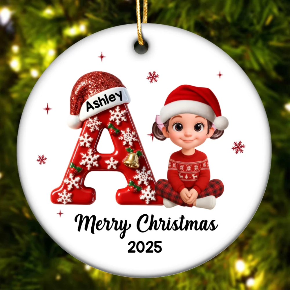 Family Member Christmas Festive Initial Name - Personalized Ceramic Ornament - Image 9
