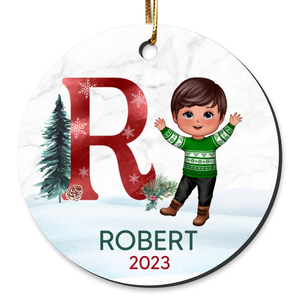 Family Member Dad Mom Kid Custom Character Initial Name In Snow Personalized Circle Ornament - Image 7