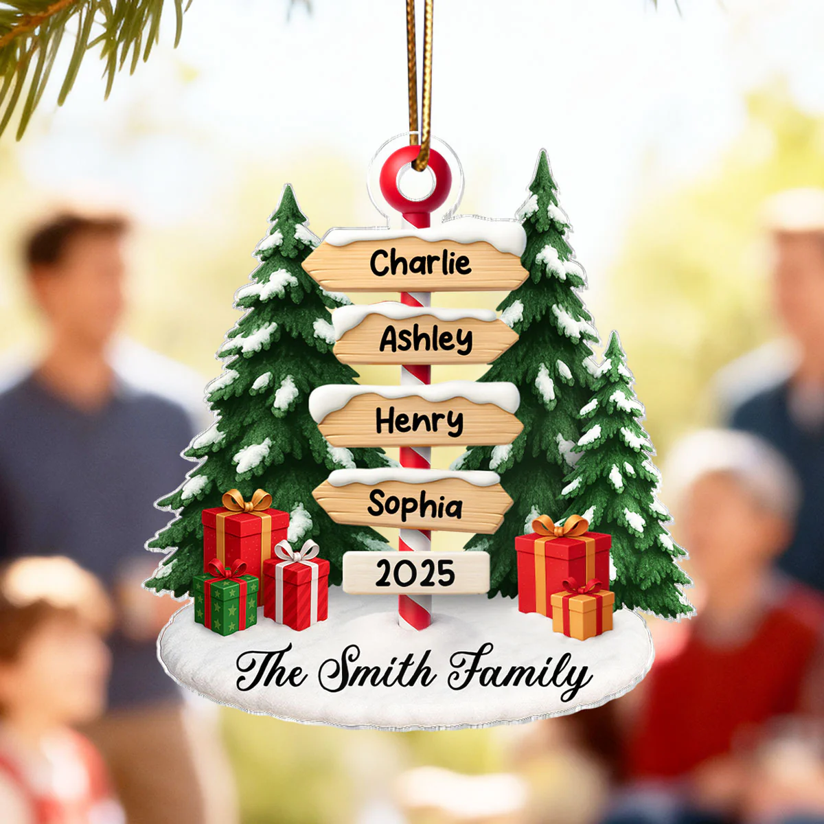 Family Member Direction Sign Post - Personalized Acrylic Ornament - Christmas Gift for Family - Image 4