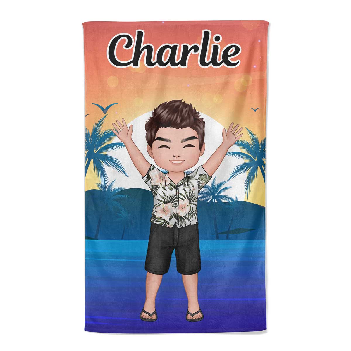 Family Member Happy Doll Dad Mom Kids Personalized Beach Towel - Image 2
