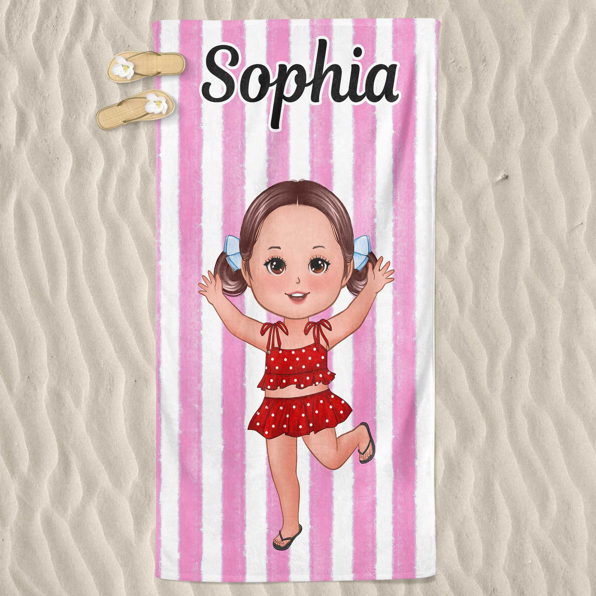Family Member Happy Doll Dad Mom Kids Personalized Beach Towel - Image 4