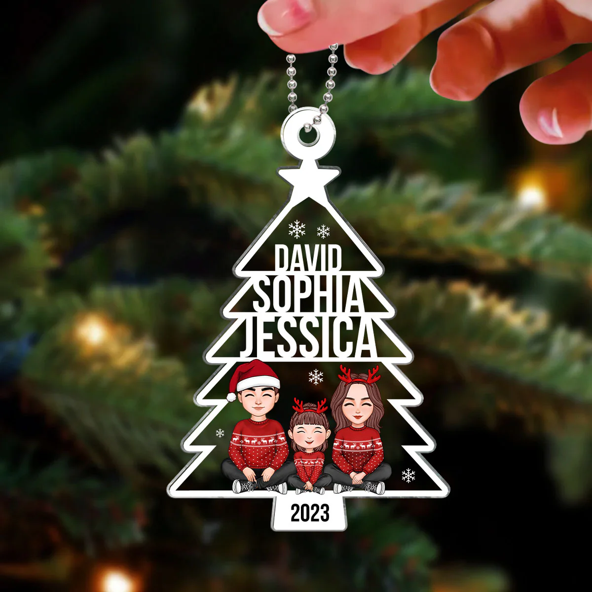 Family Member Name Christmas Tree Personalized Acrylic Ornament - Image 3