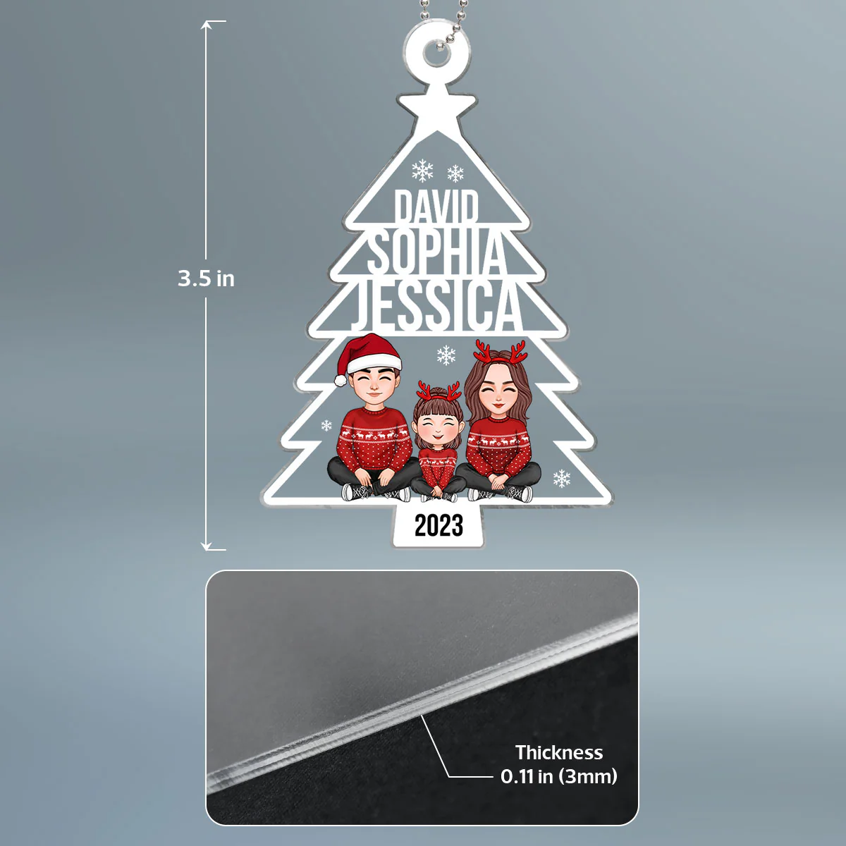 Family Member Name Christmas Tree Personalized Acrylic Ornament - Image 4