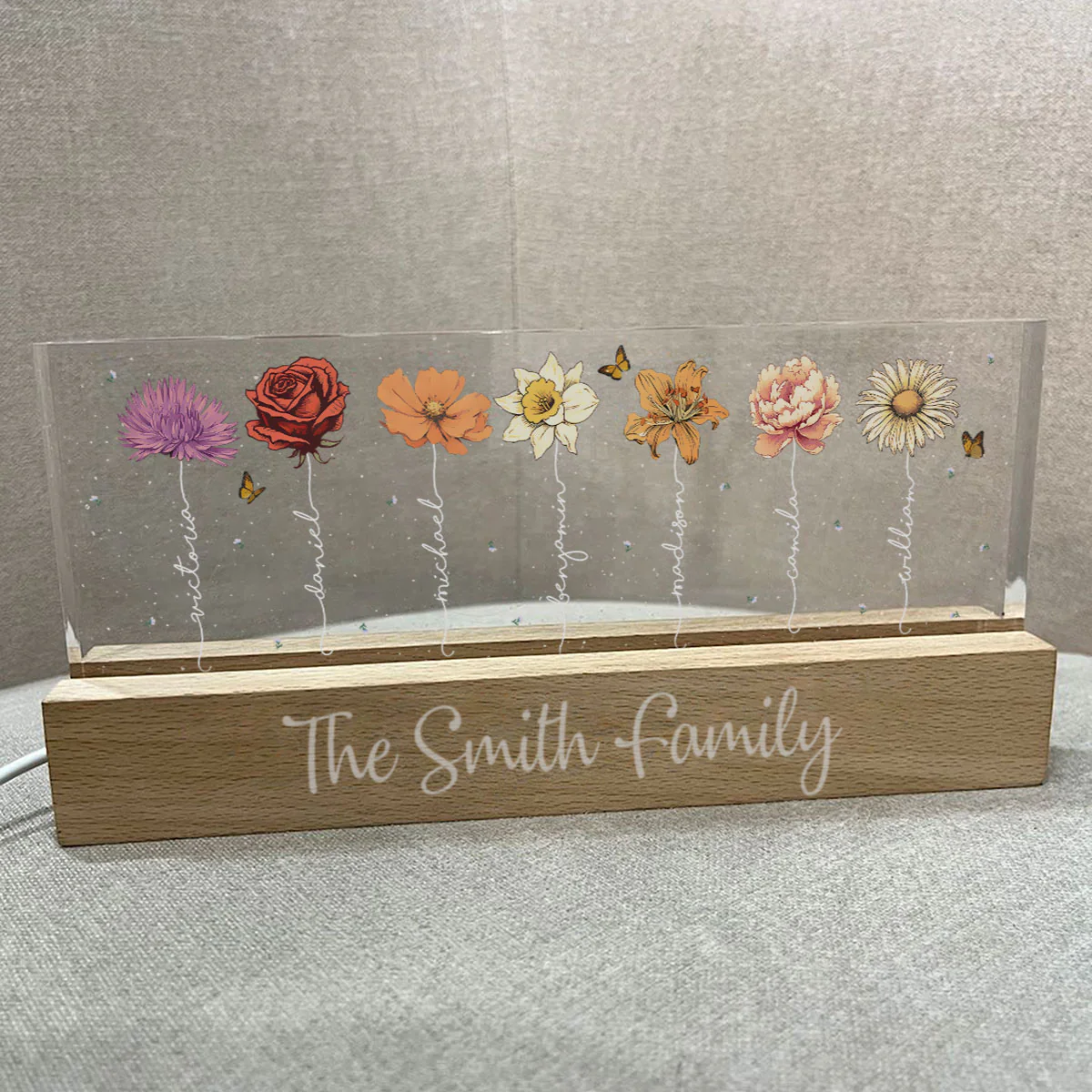 Family Members Birth Month Flowers Personalized Acrylic Block LED Night Light, Gift For Dad, Mom, Son, Daughter - Image 5