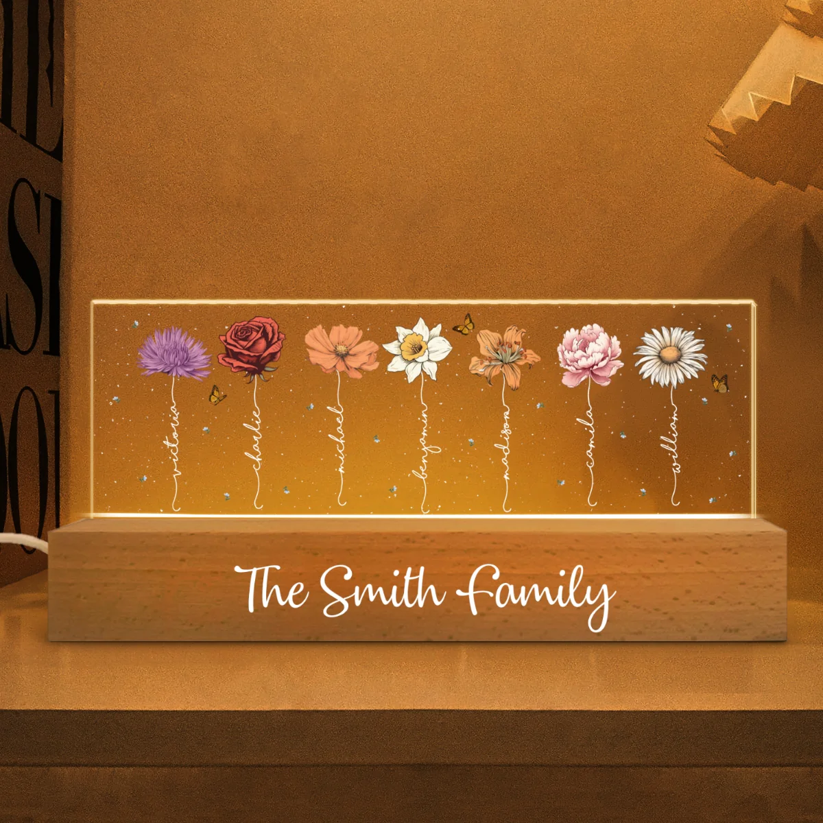 Family Members Birth Month Flowers Personalized Acrylic Block LED Night Light, Gift For Dad, Mom, Son, Daughter - Image 7
