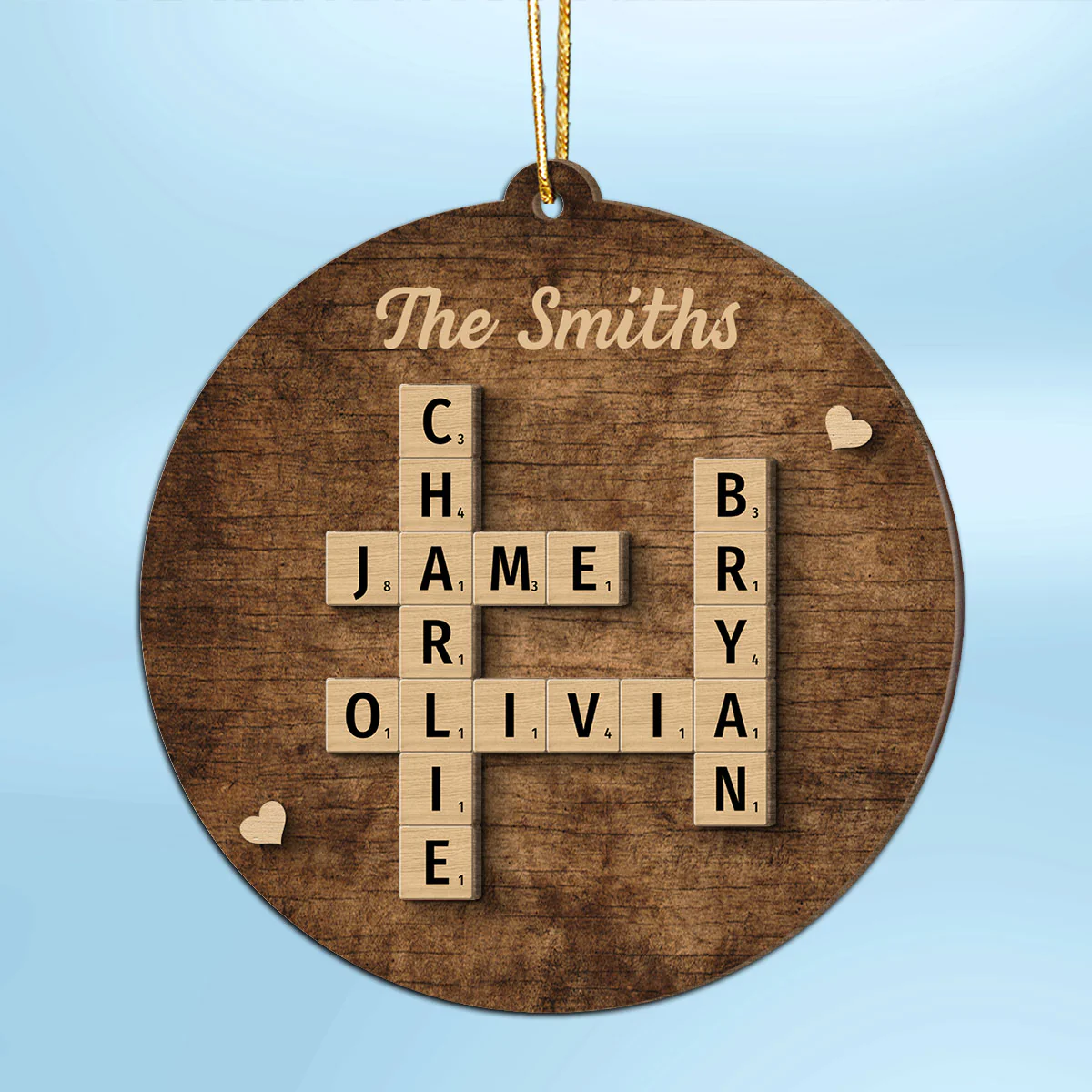 Family Members Names Crossword Puzzle Art Personalized 2-Layer Wooden Ornament - Image 3