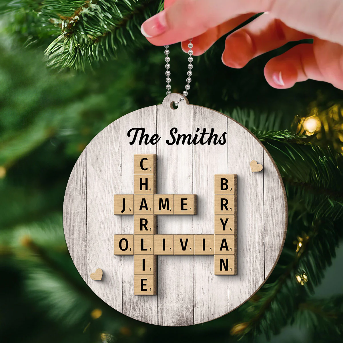 Family Members Names Crossword Puzzle Art Personalized 2-Layer Wooden Ornament - Image 4