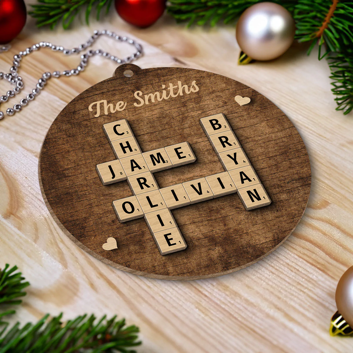 Family Members Names Crossword Puzzle Art Personalized 2-Layer Wooden Ornament - Image 5