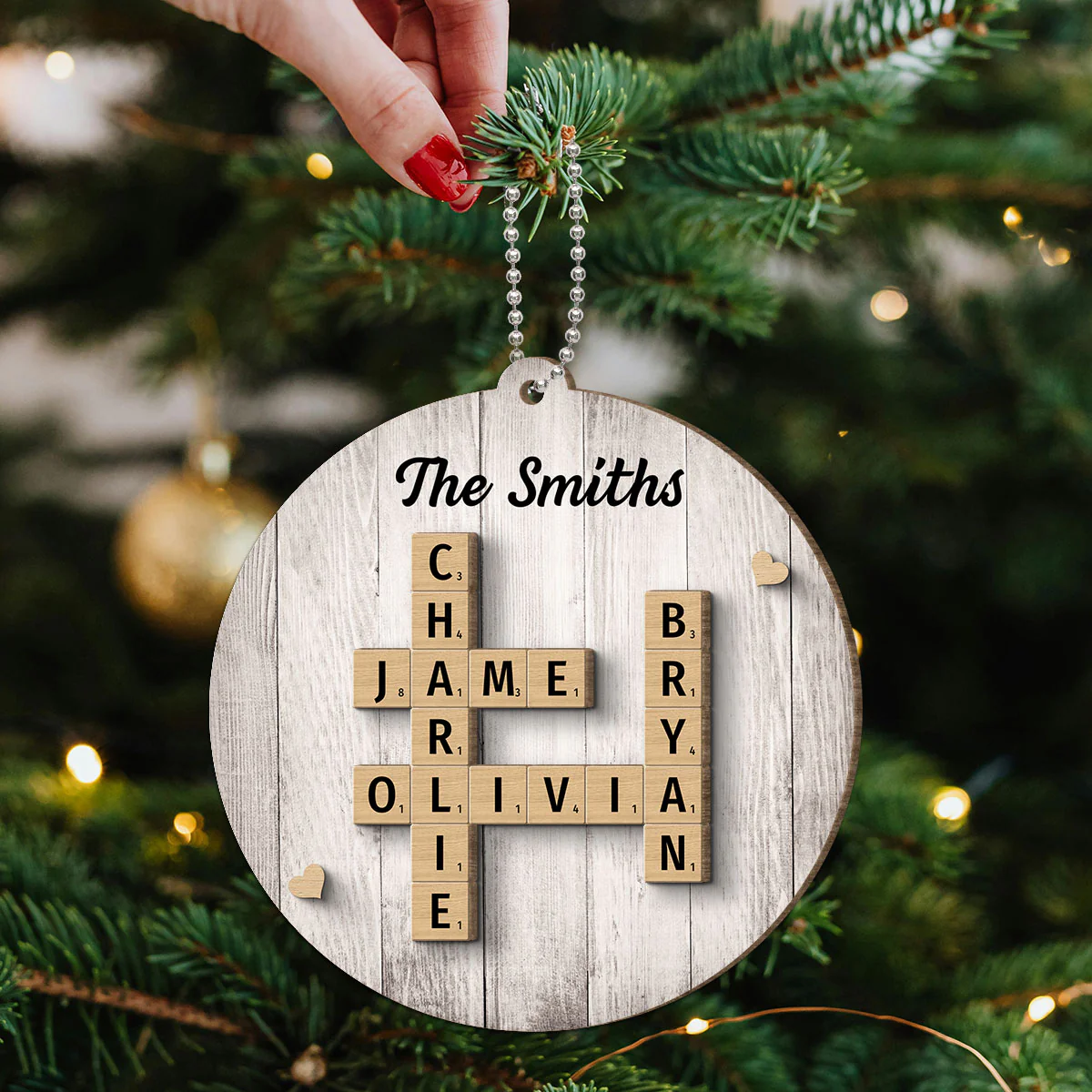 Family Members Names Crossword Puzzle Art Personalized 2-Layer Wooden Ornament - Image 6