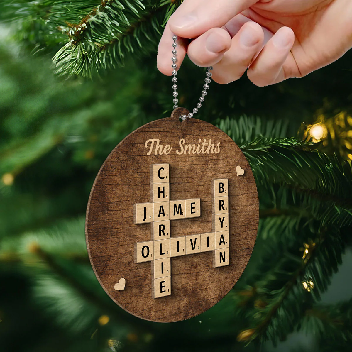 Family Members Names Crossword Puzzle Art Personalized 2-Layer Wooden Ornament - Image 7