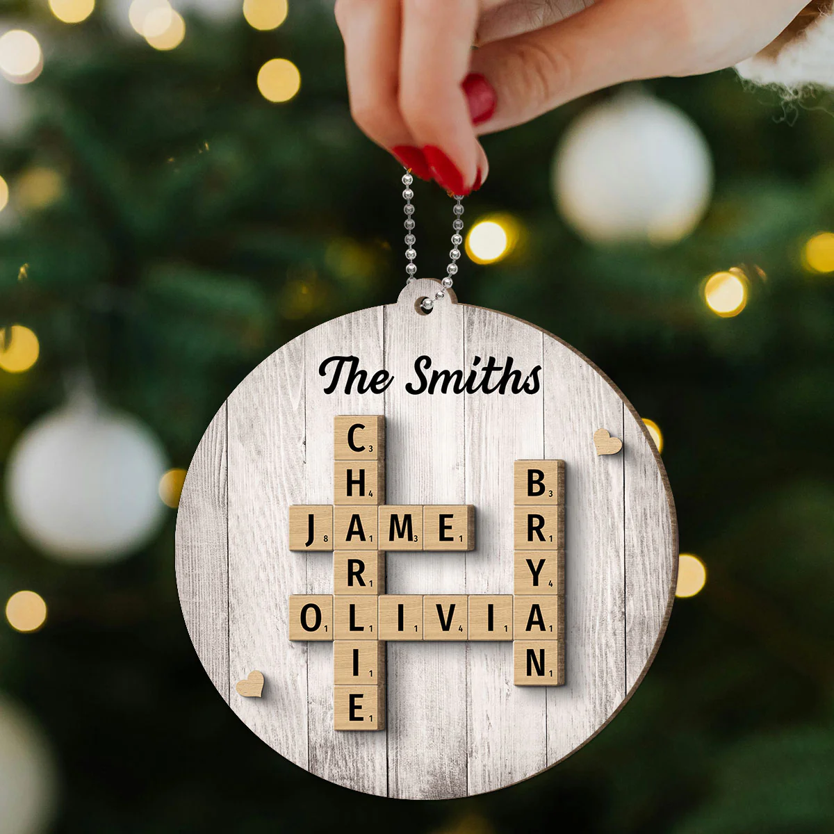 Family Members Names Crossword Puzzle Art Personalized 2-Layer Wooden Ornament - Image 9