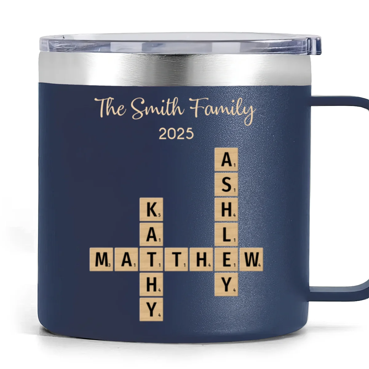 Family Members Names Crossword Puzzle Art Personalized Stainless Steel Tumbler With Handle - Image 11