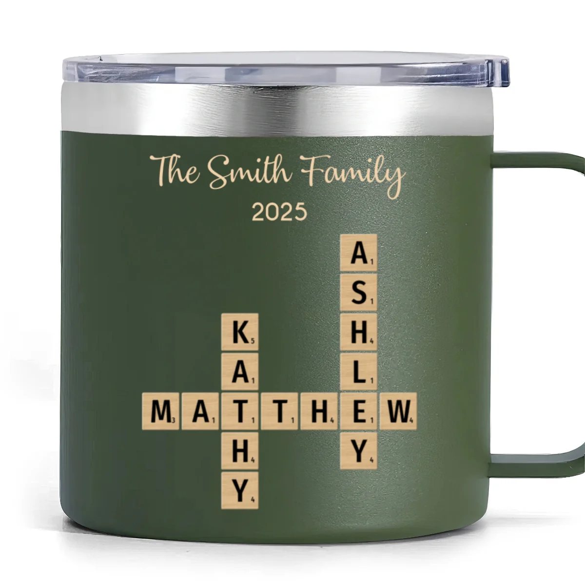 Family Members Names Crossword Puzzle Art Personalized Stainless Steel Tumbler With Handle - Image 12
