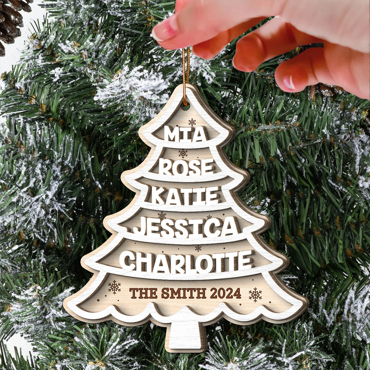 Family Members Names White Christmas Tree Personalized 2-Layer Wooden Ornament - Image 3