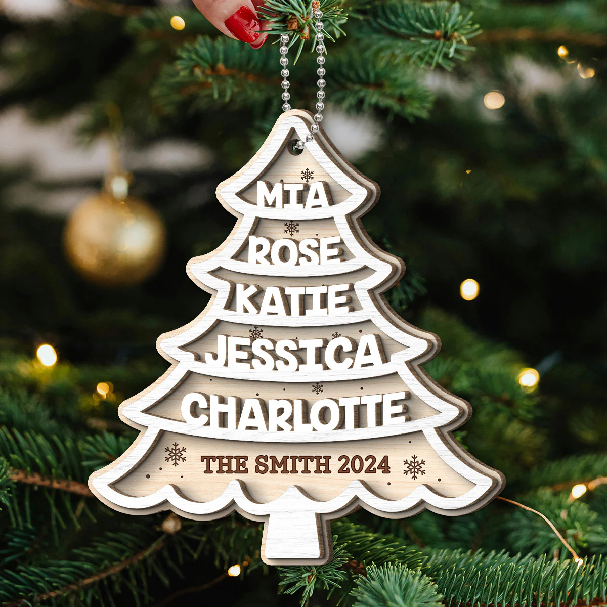 Family Members Names White Christmas Tree Personalized 2-Layer Wooden Ornament - Image 5