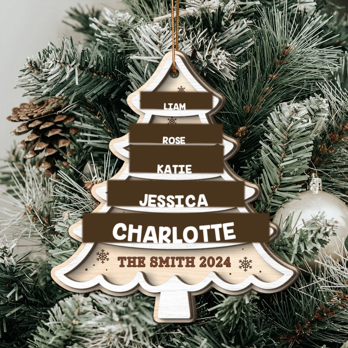 Family Members Names White Christmas Tree Personalized 2-Layer Wooden Ornament - Image 9