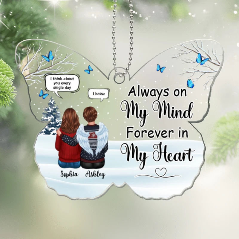 Family Memorial Conversation Butterfly Shape Personalized Acrylic Ornament - Image 4