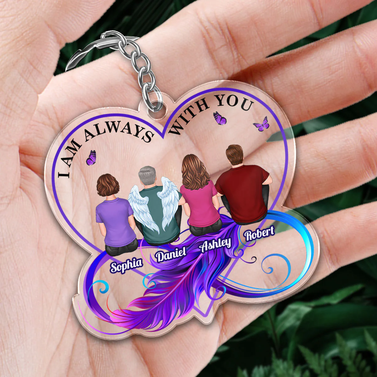 Family Memorial Gift Remembrance Sympathy Keepsake Feather Personalized Acrylic Keychain - Image 2