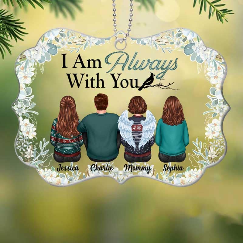 Family Memorial Green Floral Frame Personalized Acrylic Ornament - Image 3