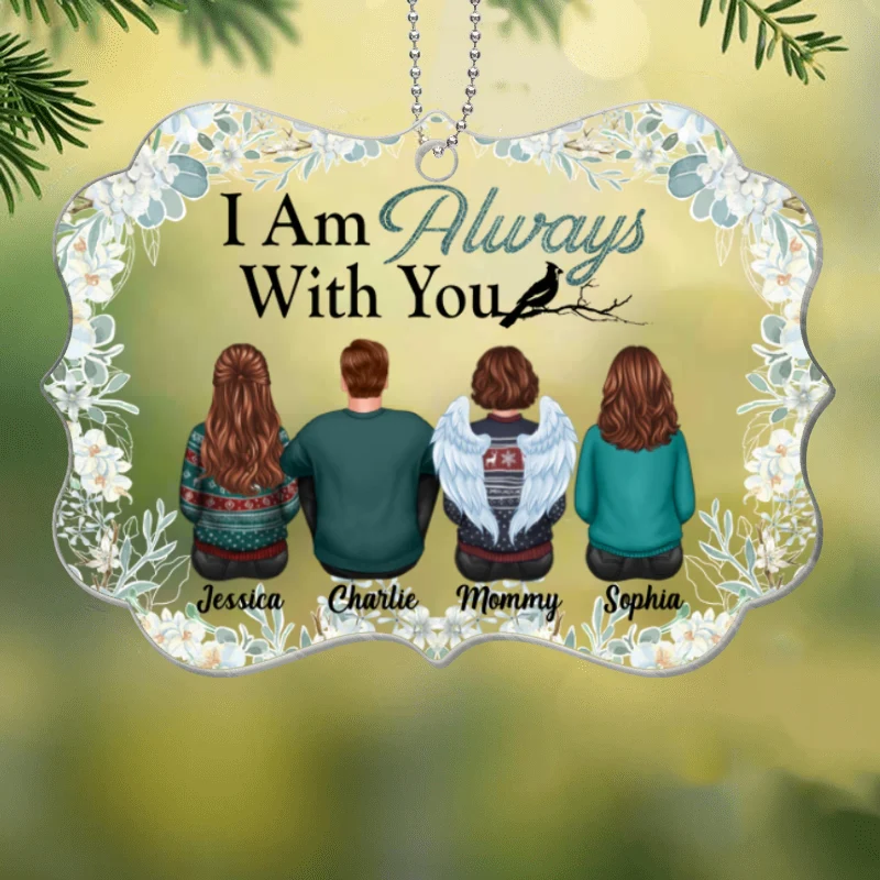 Family Memorial Green Floral Frame Personalized Acrylic Ornament - Image 4