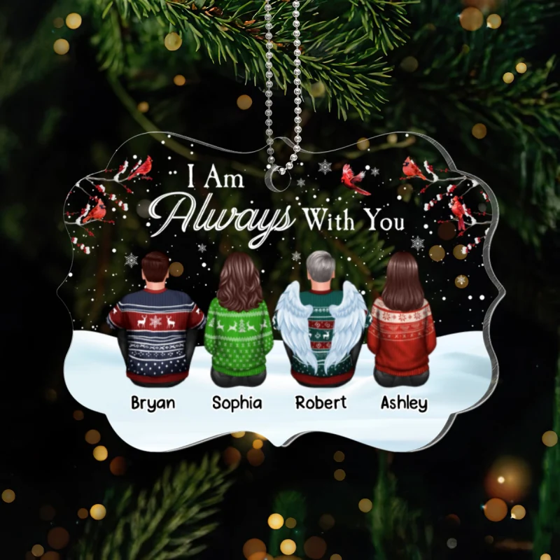 Family Memorial In Snow Cardinals Personalized Acrylic Ornament - Image 5