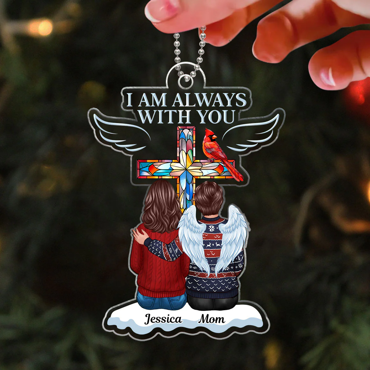 Family Memorial Keepsake Stained Glass Cross Cardinal Personalized Acrylic Ornament - Image 9