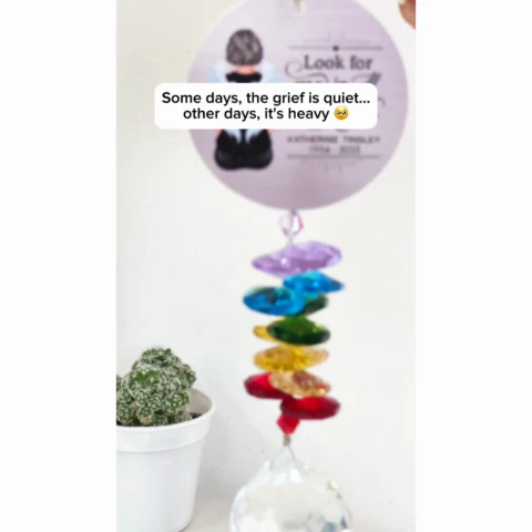 Family Memorial Look For Me In Rainbows Personalized Crystal Suncatcher With Aluminum Charm - Image 2