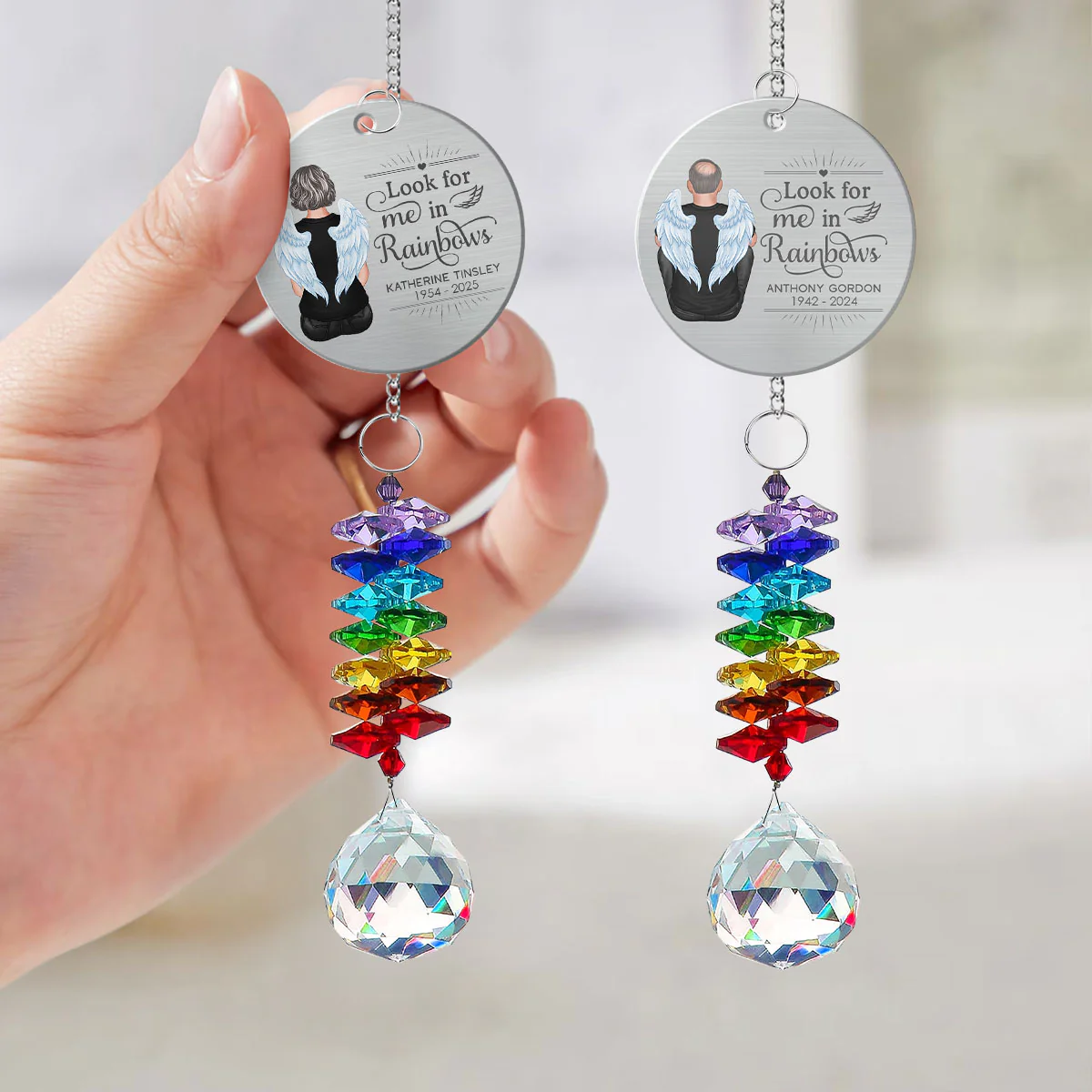 Family Memorial Look For Me In Rainbows Personalized Crystal Suncatcher With Aluminum Charm - Image 3