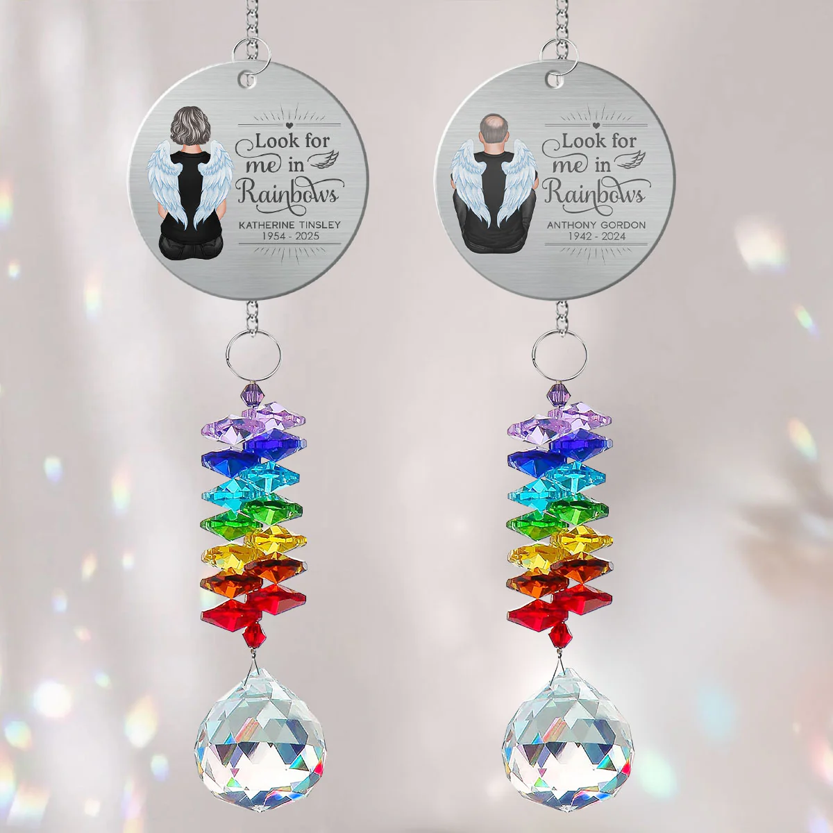 Family Memorial Look For Me In Rainbows Personalized Crystal Suncatcher With Aluminum Charm - Image 4