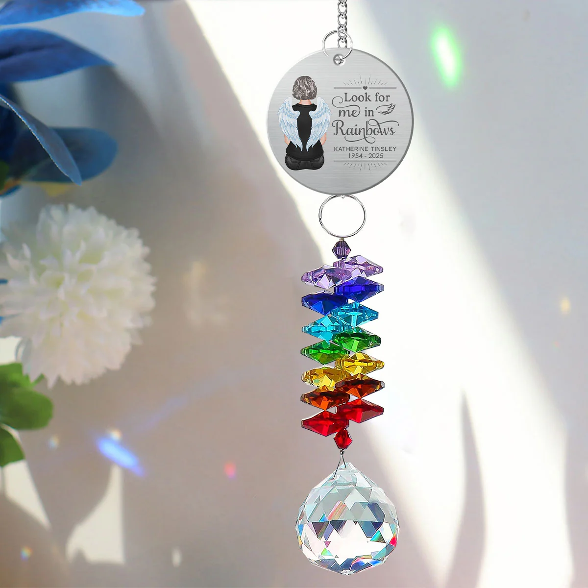 Family Memorial Look For Me In Rainbows Personalized Crystal Suncatcher With Aluminum Charm - Image 5