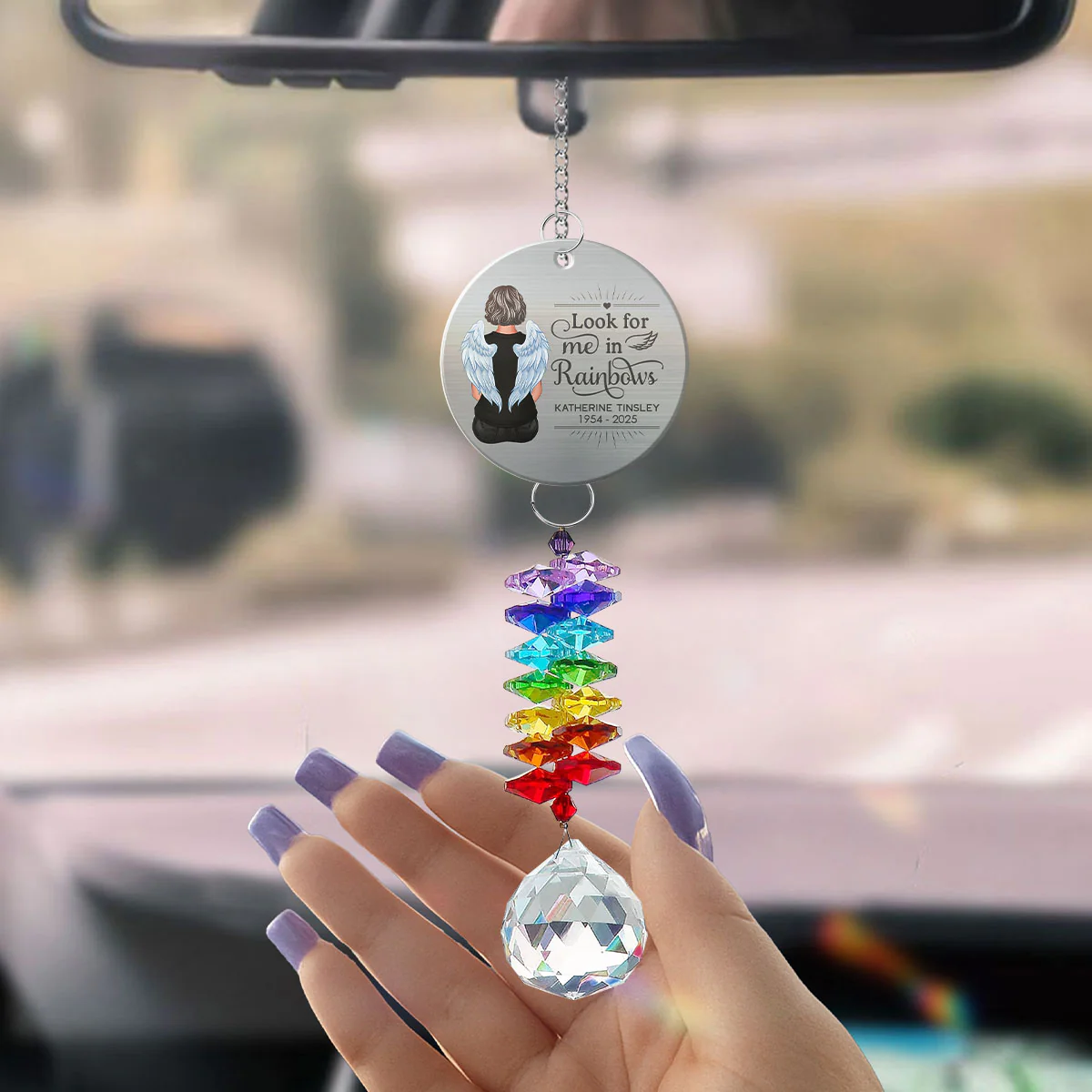 Family Memorial Look For Me In Rainbows Personalized Crystal Suncatcher With Aluminum Charm - Image 6