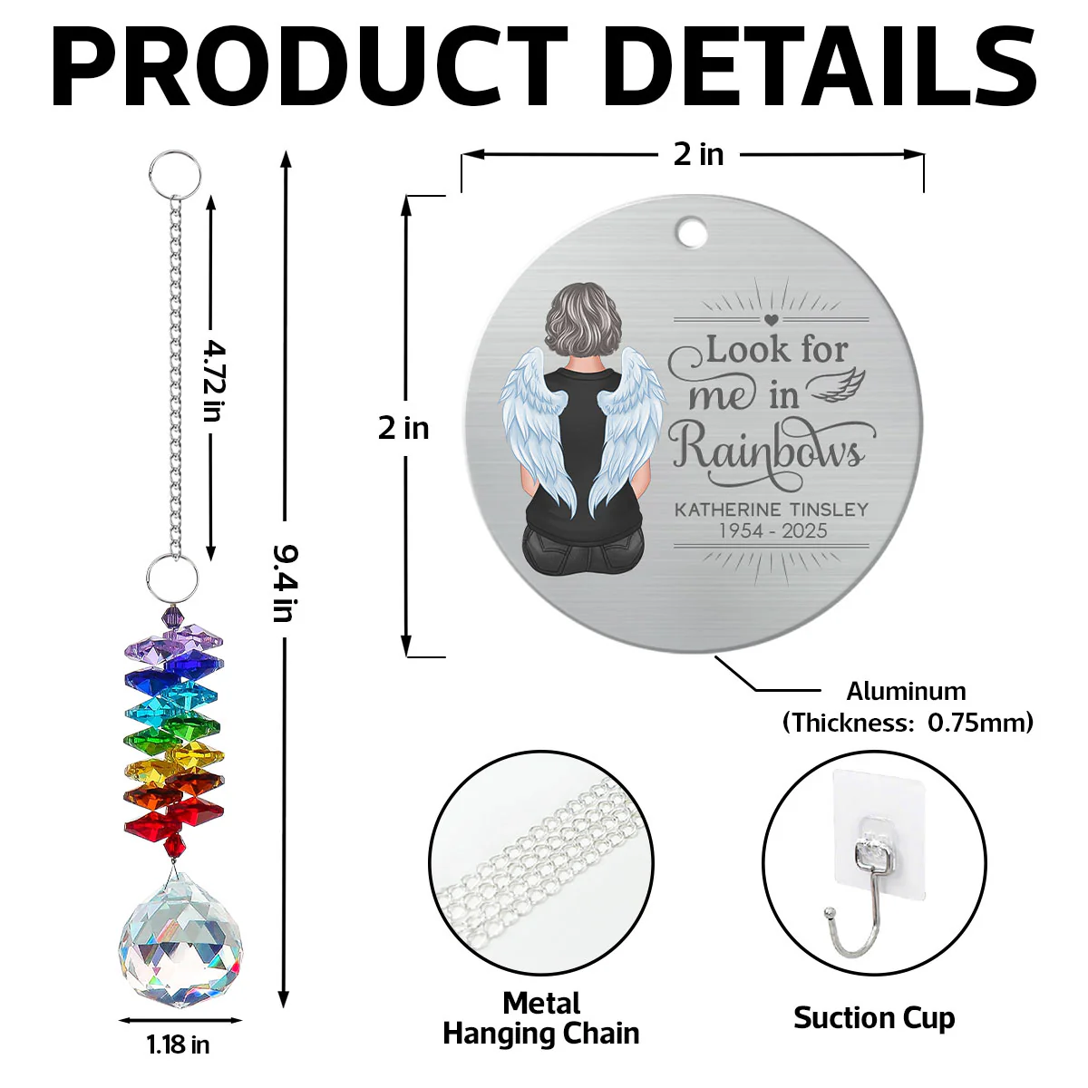 Family Memorial Look For Me In Rainbows Personalized Crystal Suncatcher With Aluminum Charm - Image 8