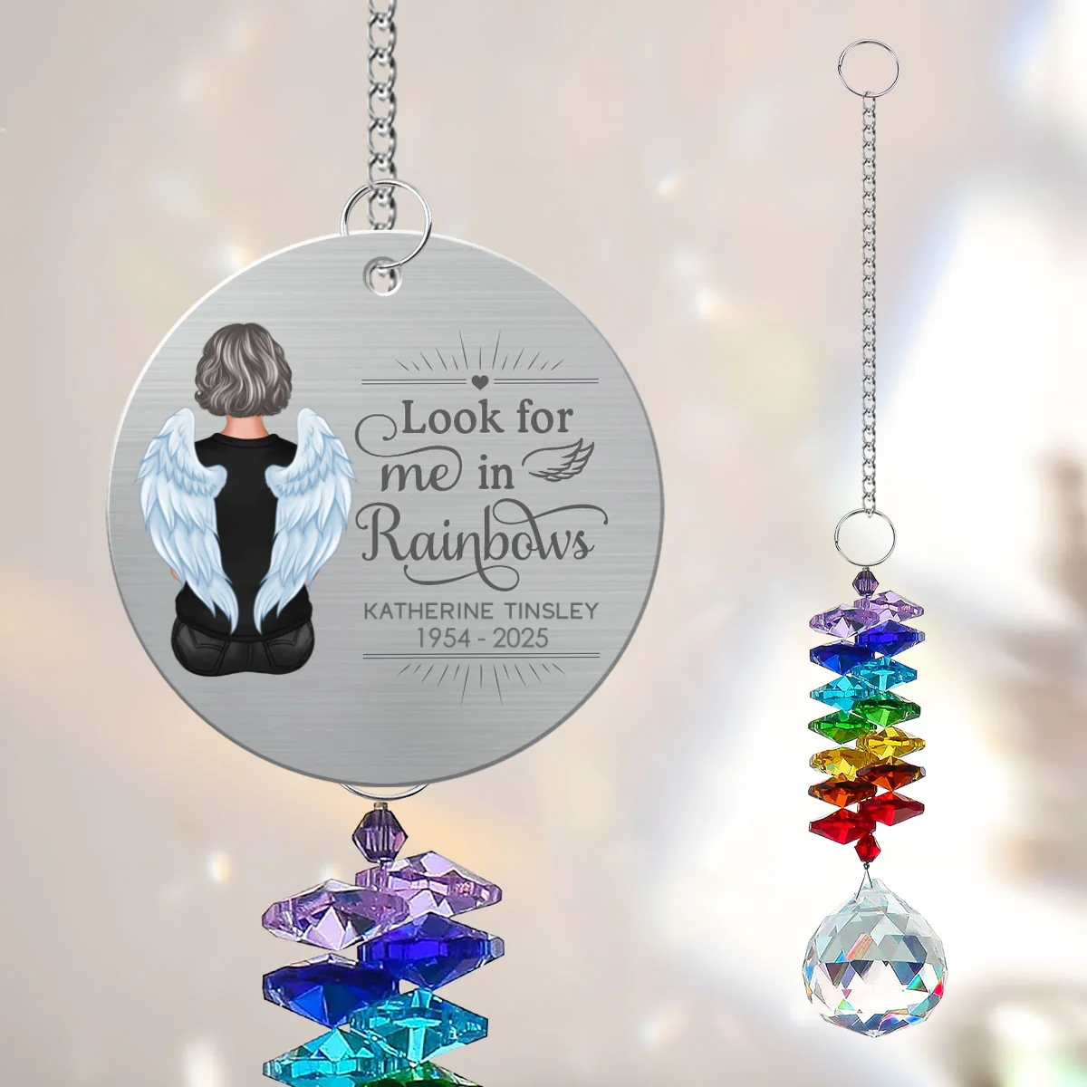 Family Memorial Look For Me In Rainbows Personalized Crystal Suncatcher With Aluminum Charm - Image 9