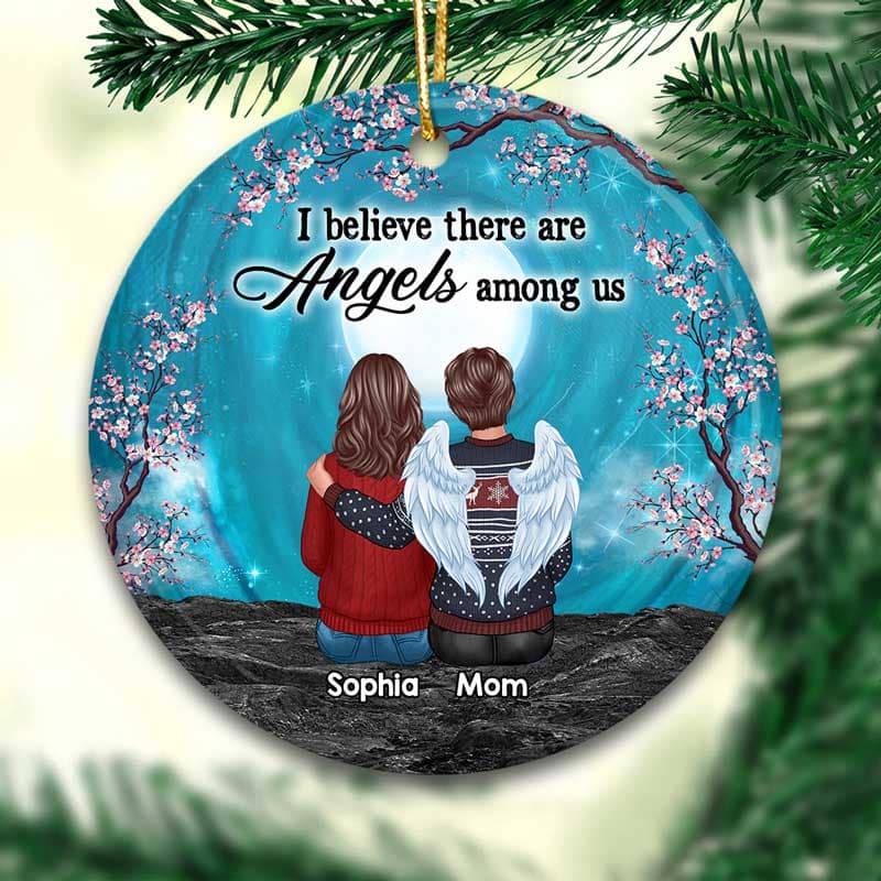 Family Memorial Moon And Blossom Tree Personalized Circle Ornament - Image 2