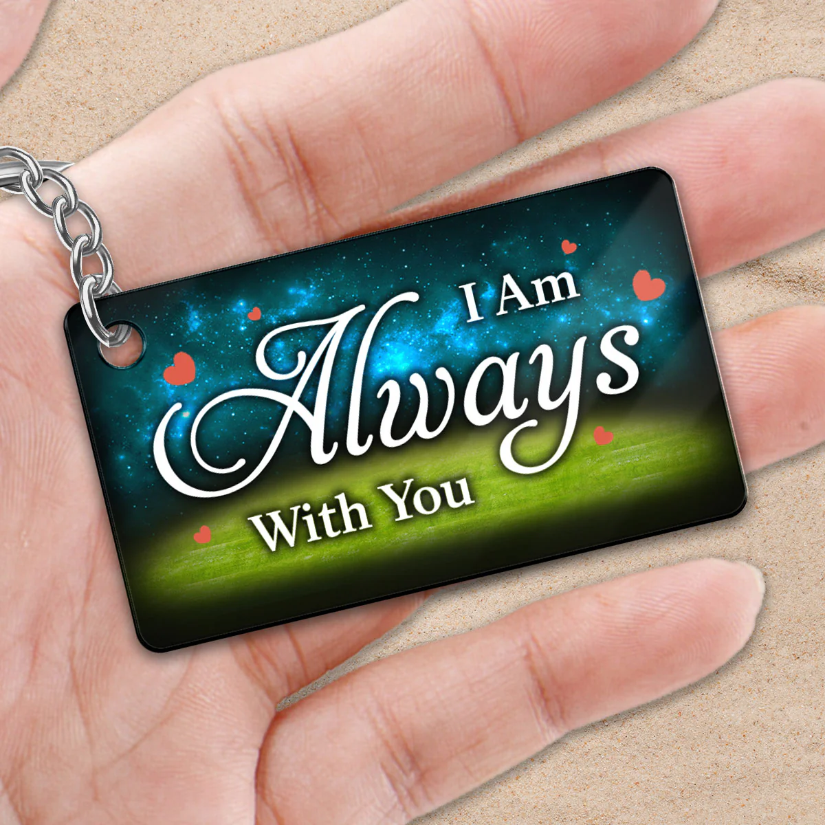 Family Memorial Sitting Back View Green And Blue Remembrance Gift Personalized Keychain - Image 2