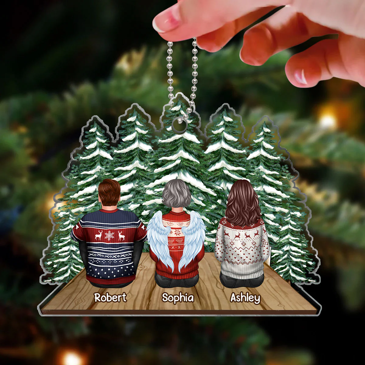 Family Memorial Sitting Back View On Bridge Custom Shape Acrylic Ornament - Image 3